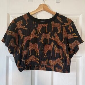 Corey Lynn Calter Sweater Feel Crop Top with a cheetah print size medium